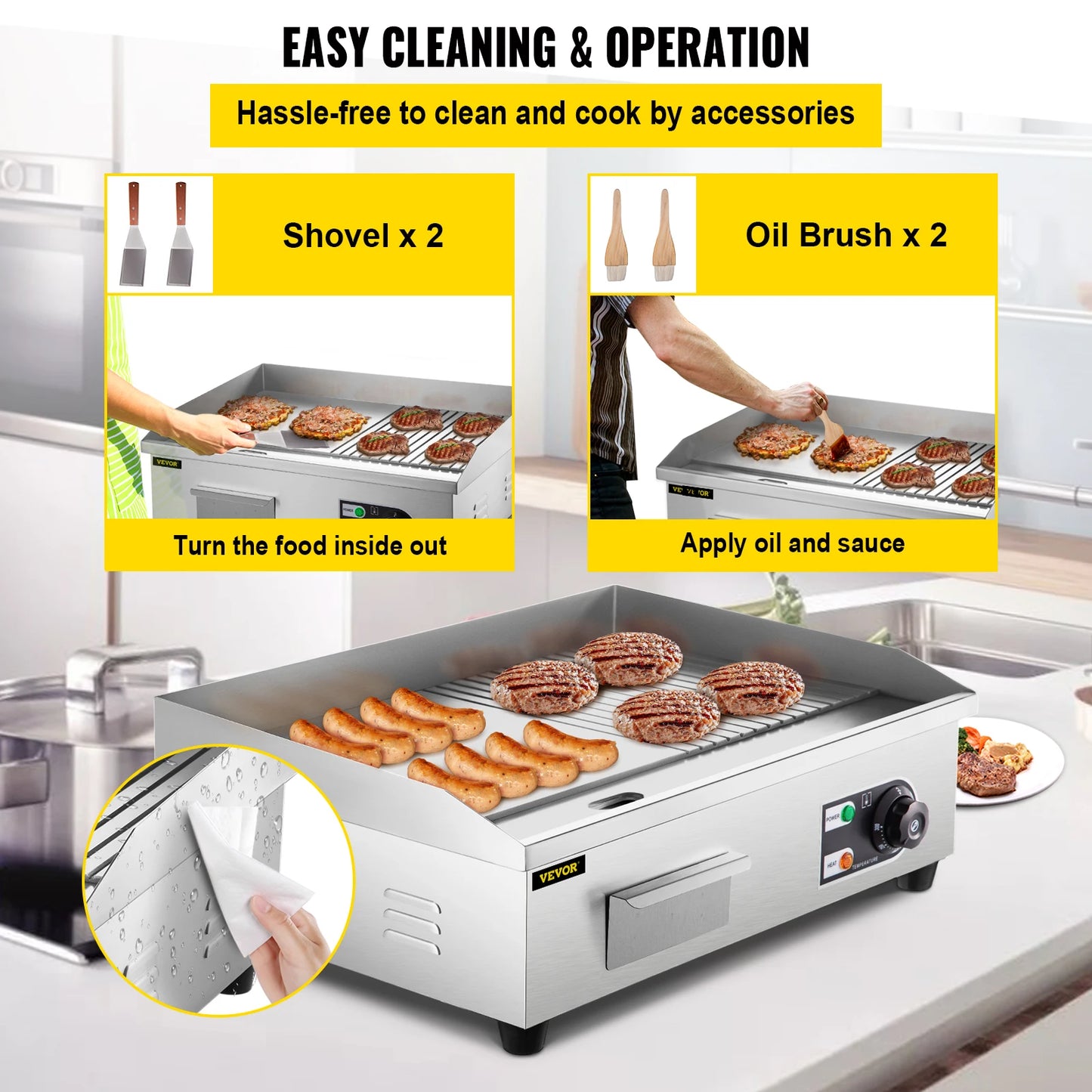 Commercial Electric Griddle | Heavy-Duty Cast Iron Countertop Flat Top Grill for Teppanyaki & Breakfast