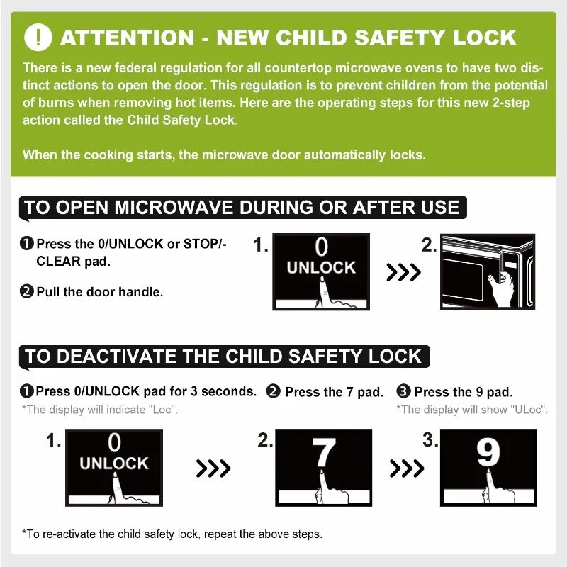 Compact 0.9 Cu. Ft. Microwave - 900W, 10 Power Levels, Child Safety Lock