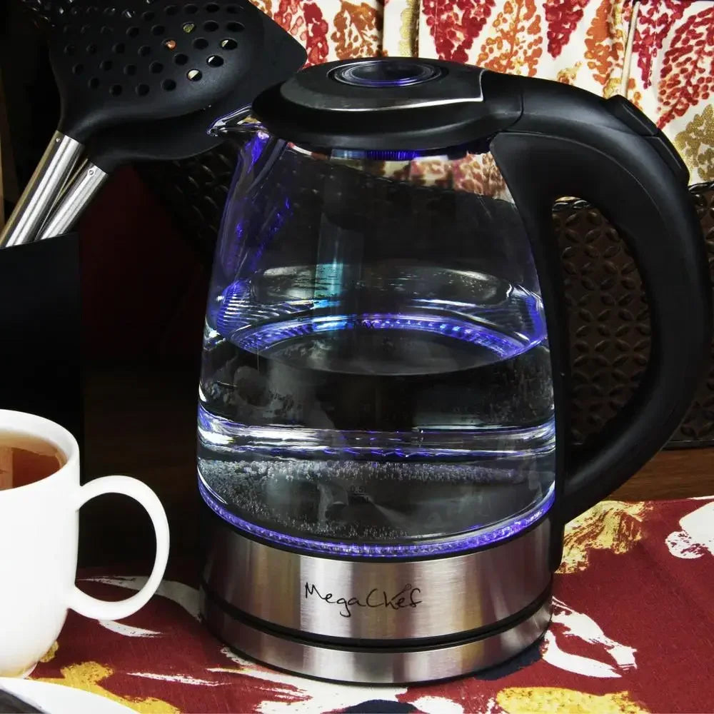MegaChef Illumina 1.7L Glass Electric Kettle with Blue LED