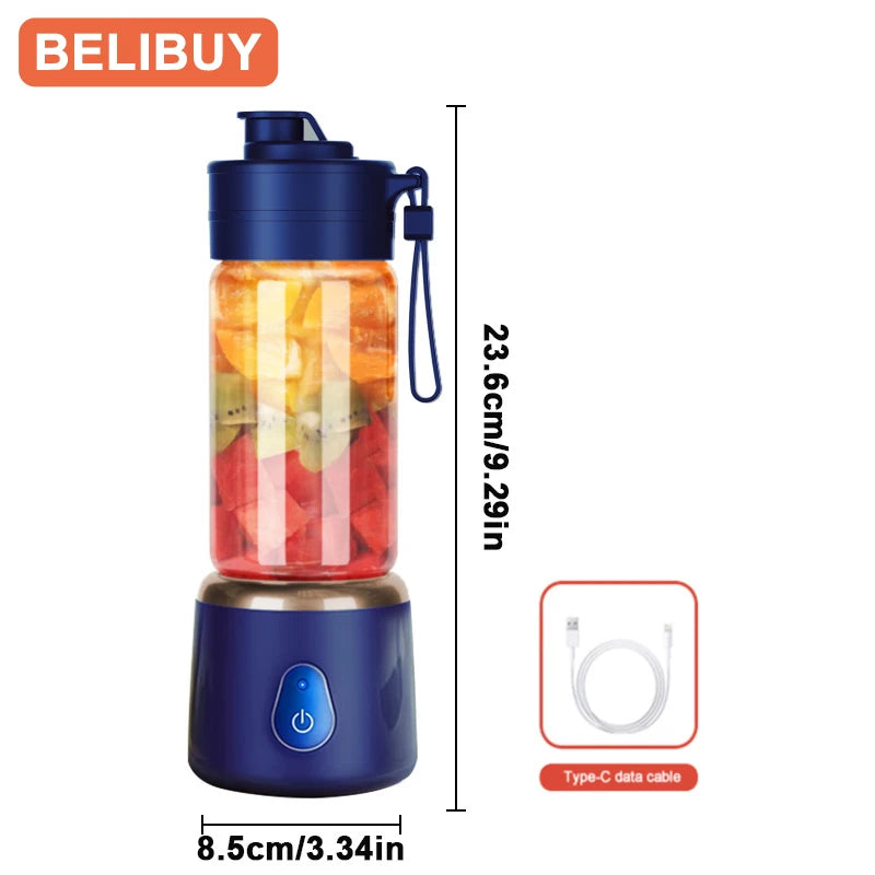 Portable Smoothie Blender: 600ML USB Rechargeable Juice Maker