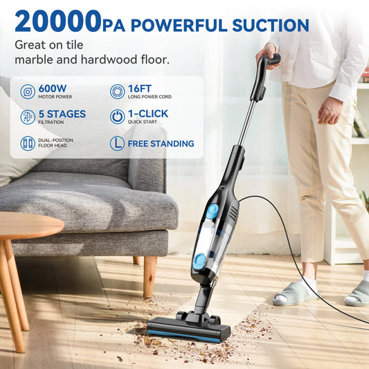 Powerful Corded Vacuum Cleaner: 2-in-1 Stick & Handheld