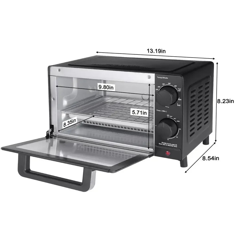 Compact 4-Slice Toaster Oven with Bake, Broil & Toast Functions – Fits 9" Pizza | 1050W Power & 60-Min Timer
