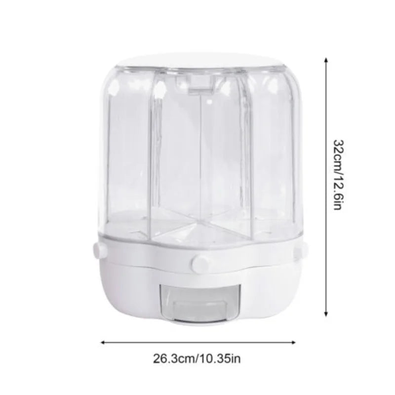Rotating 6-Compartment Cereal Dispenser: 12.5kg Dry Food Storage