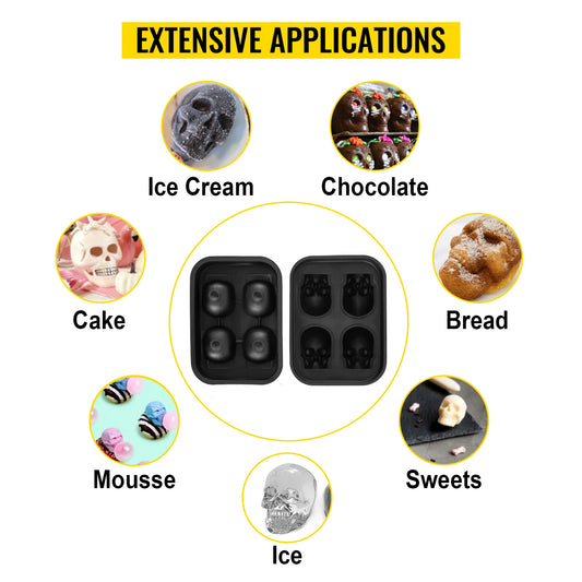 VEVOR Skull Ice Cube Tray ??3D Skull Mold Silicone Ice Ball Maker | 4/6 Grid Food-Grade Tray with Funnel for Whiskey, Cocktails & Parties