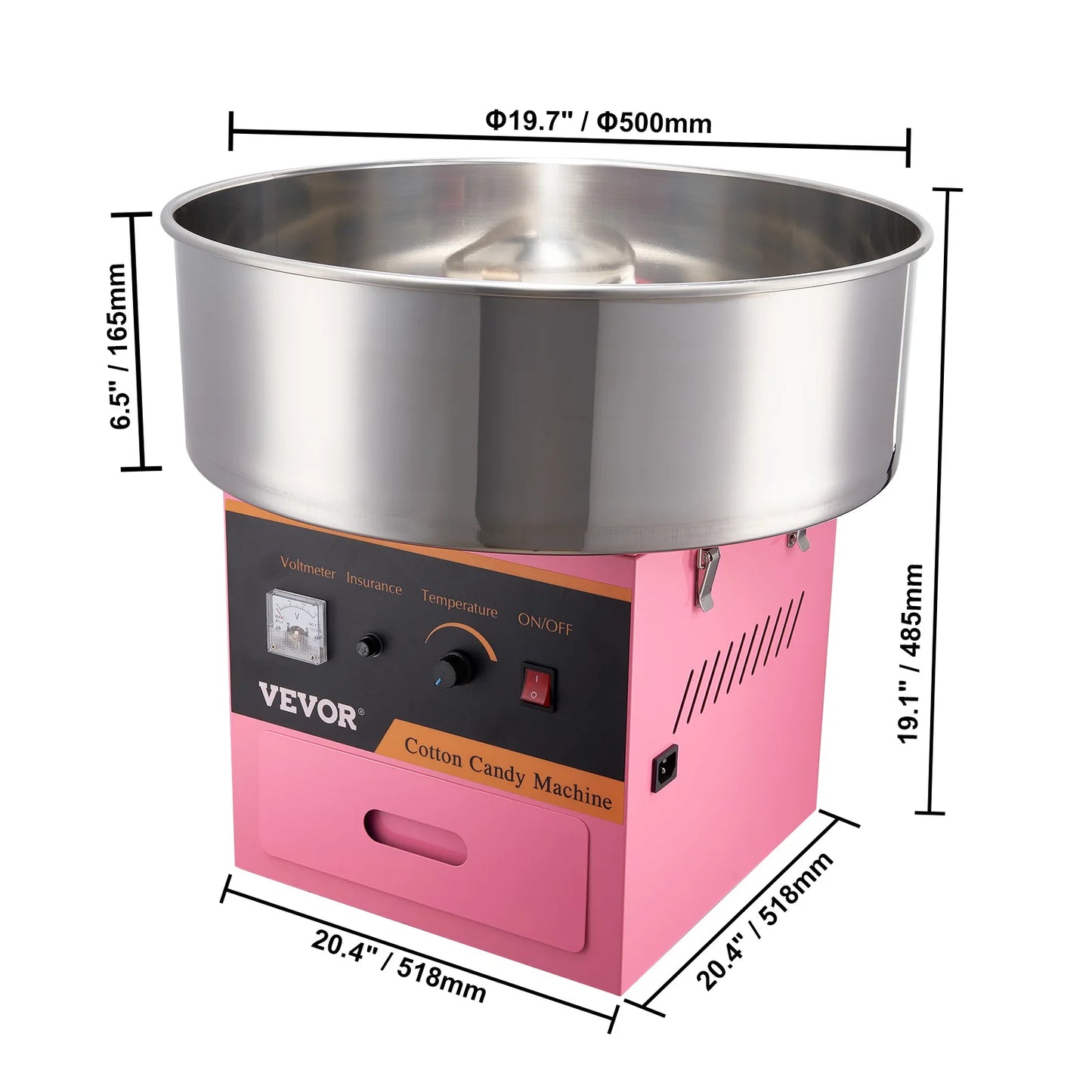 VEVOR Commercial Cotton Candy Machine, 1050W Electric Floss Maker with Temp Control & Stainless Steel Bowl