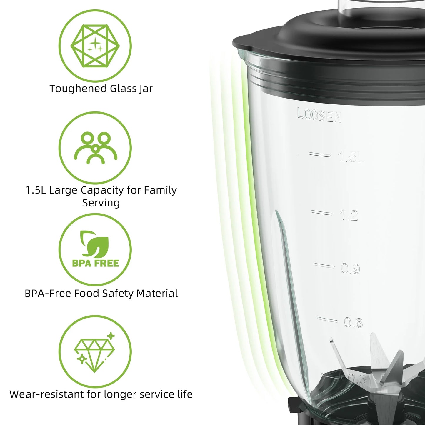 BioloMix Powerhouse 1300W Blender: 2-in-1 Smoothie Maker with Glass Jar