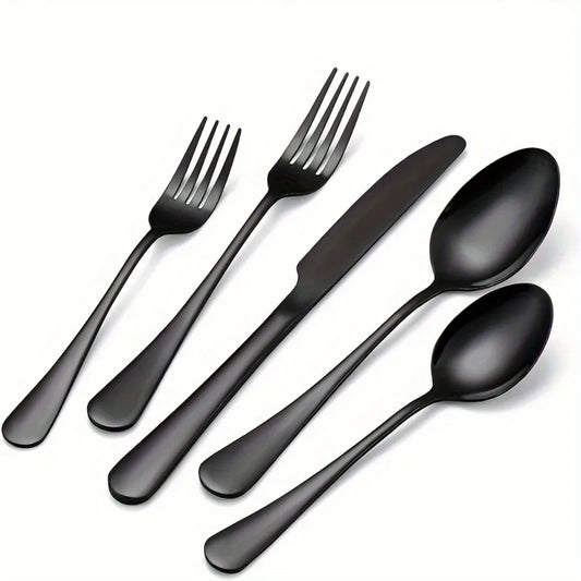 60-Piece Black Flatware Set: Elegant Stainless Steel Cutlery for 12