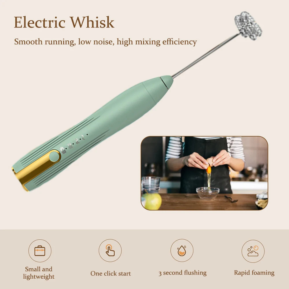 Mini Electric Milk Frother - 3 Speeds, USB Rechargeable, 14000 RPM