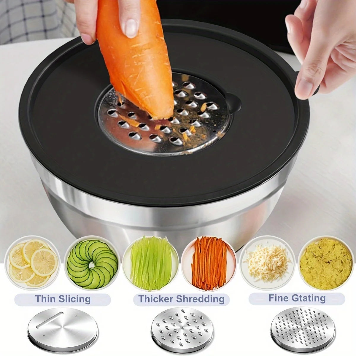 8-Piece Stainless Steel Mixing Bowl Set with Airtight Lids & Graters