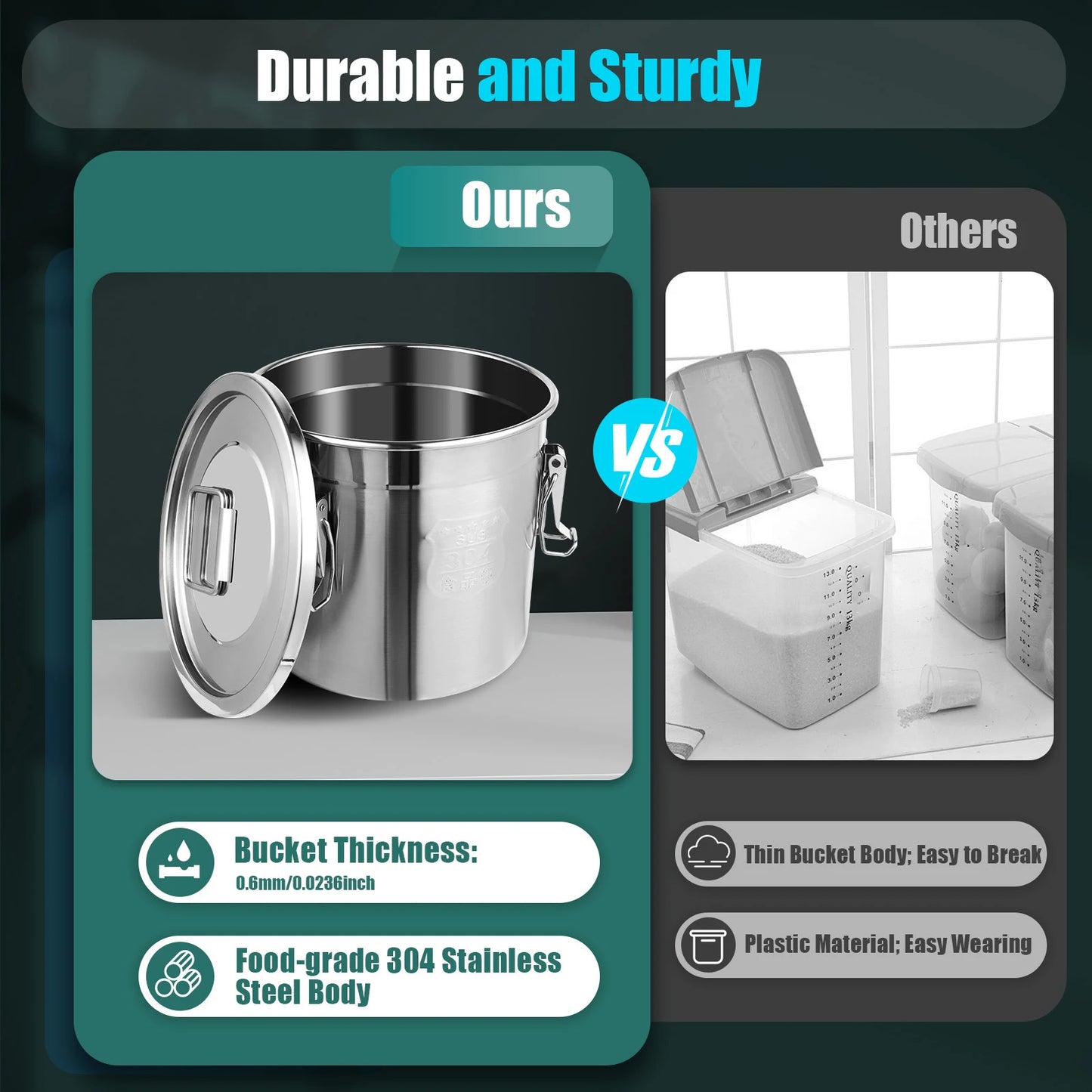 12L Stainless Steel Food Storage Container - Airtight & Durable Kitchen Canister