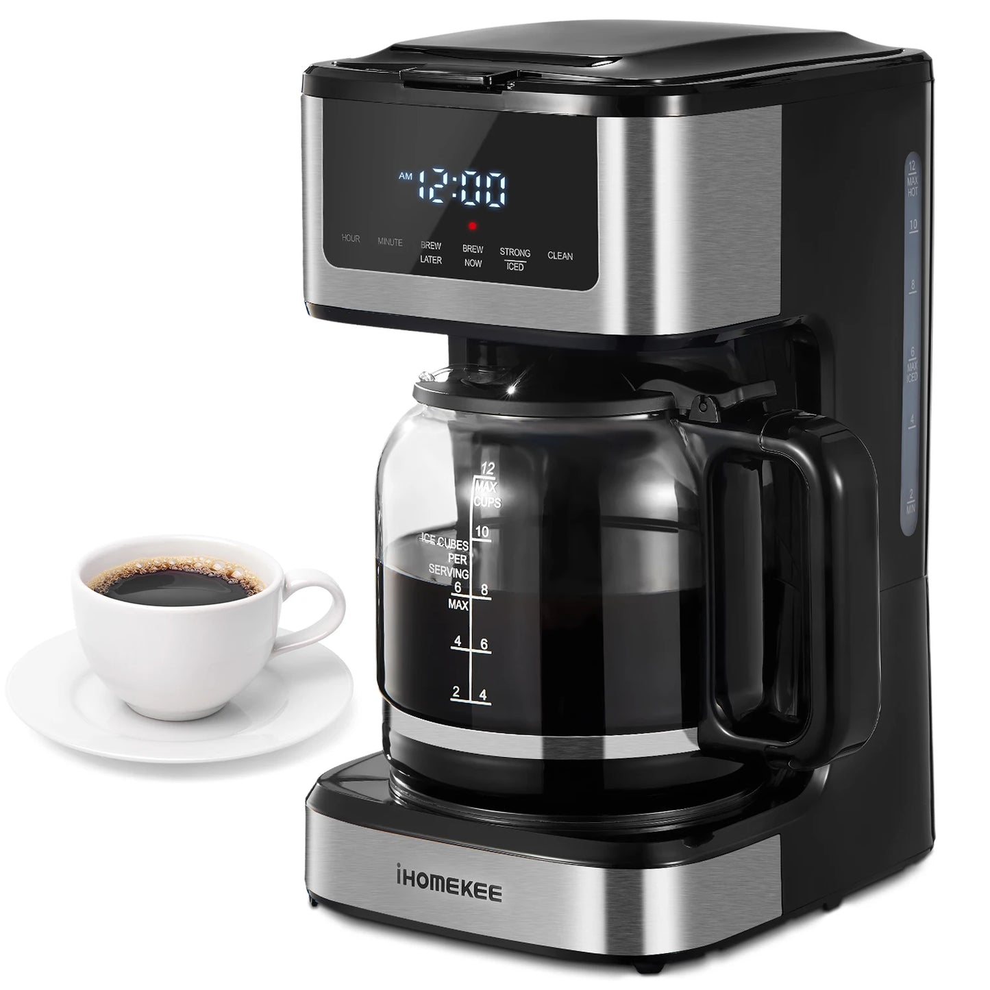 12-Cup Smart Coffee Maker: Programmable Drip Coffee Machine with Iced Coffee Function