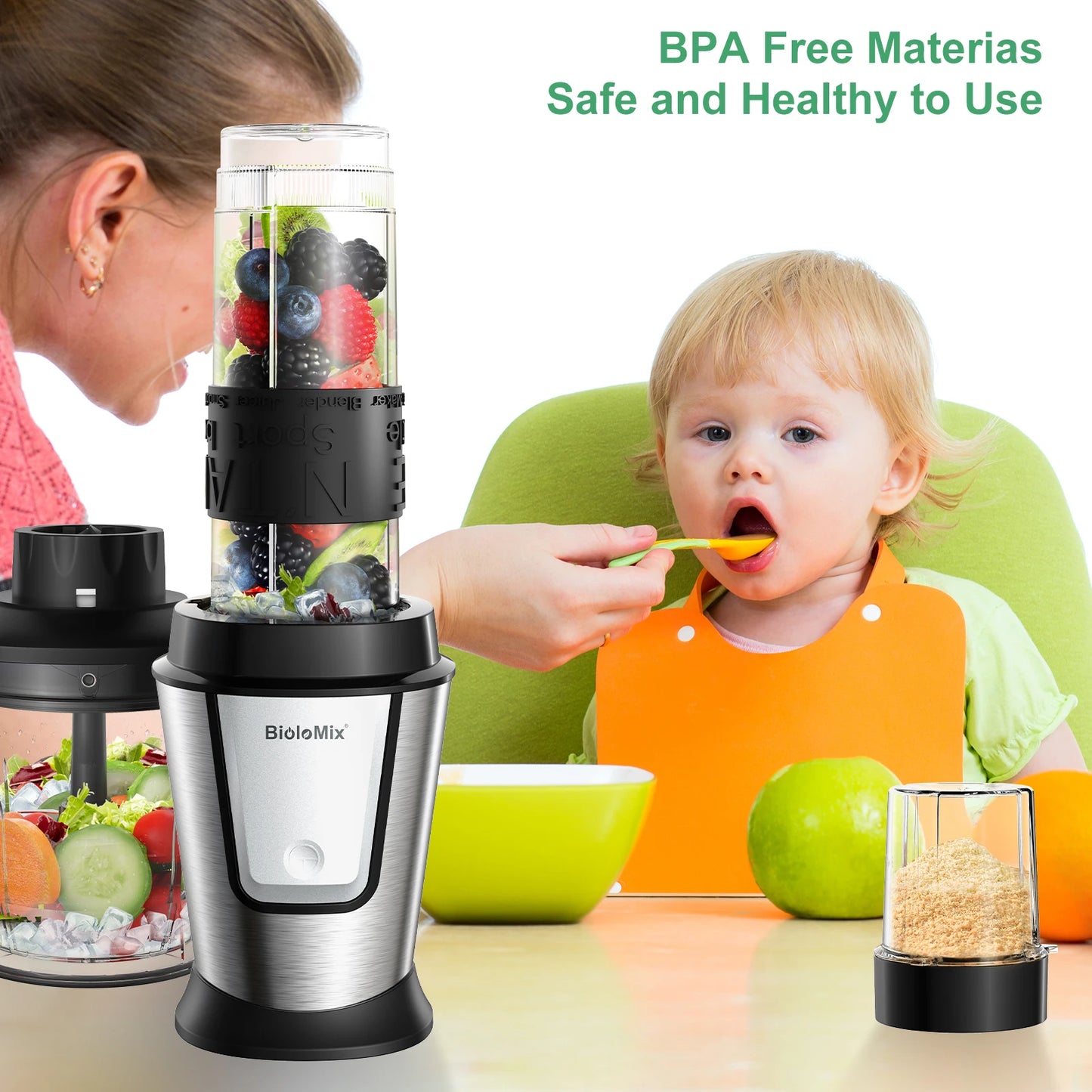 BioloMix 3-in-1 Kitchen System: Blender, Chopper & Grinder