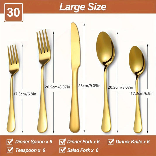 Golden Elegance: Stainless Steel Flatware Set