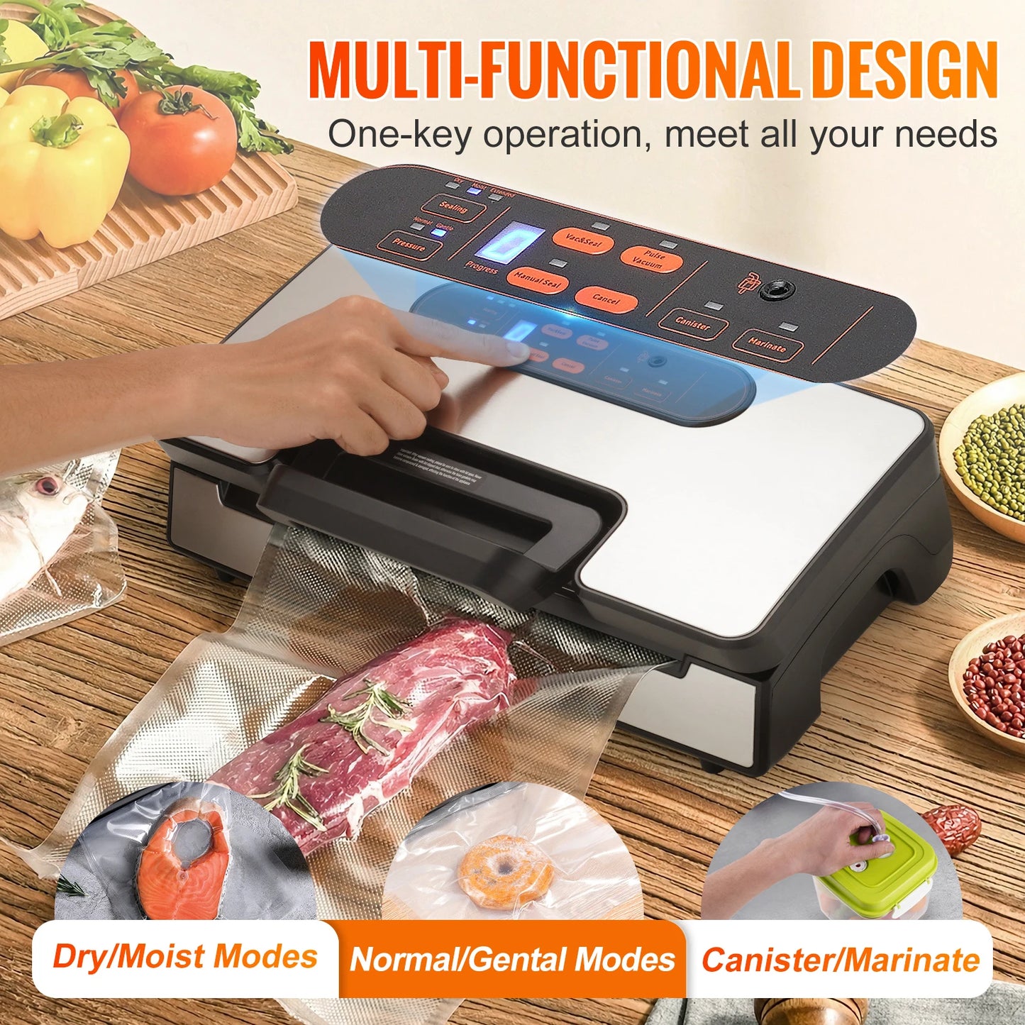 Professional 90KPA Vacuum Sealer Machine | Commercial-Grade Food Saver with Double Seal for Dry & Moist Foods