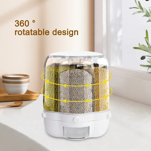 Rotating 6-Compartment Cereal Dispenser: 12.5kg Dry Food Storage