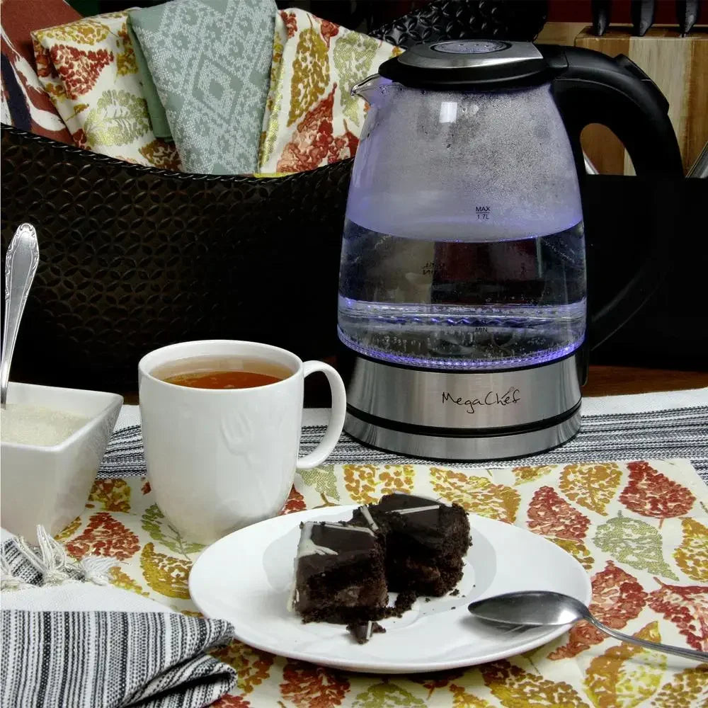 MegaChef Illumina 1.7L Glass Electric Kettle with Blue LED