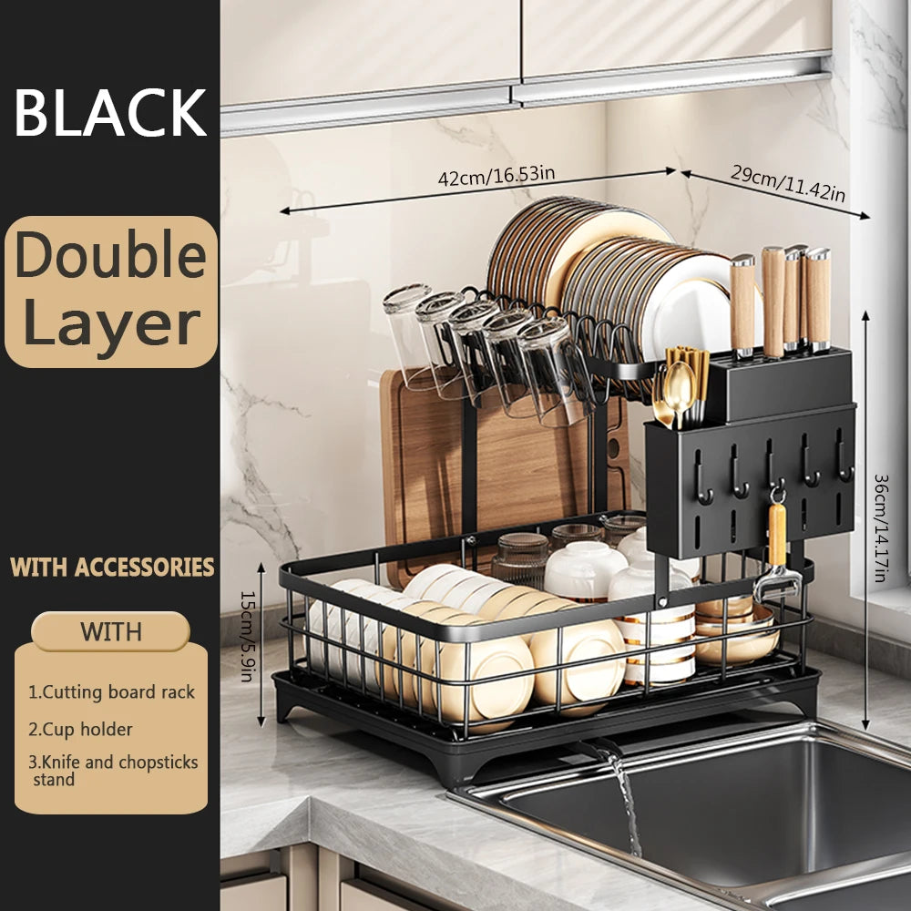 2-Tier Kitchen Dish Drying Rack: Space-Saving & Stylish