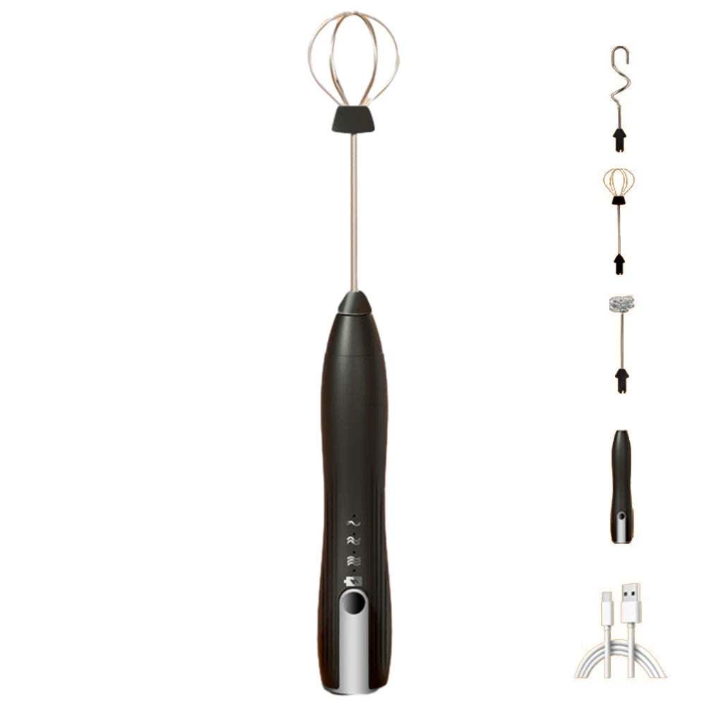 Mini Electric Milk Frother - 3 Speeds, USB Rechargeable, 14000 RPM