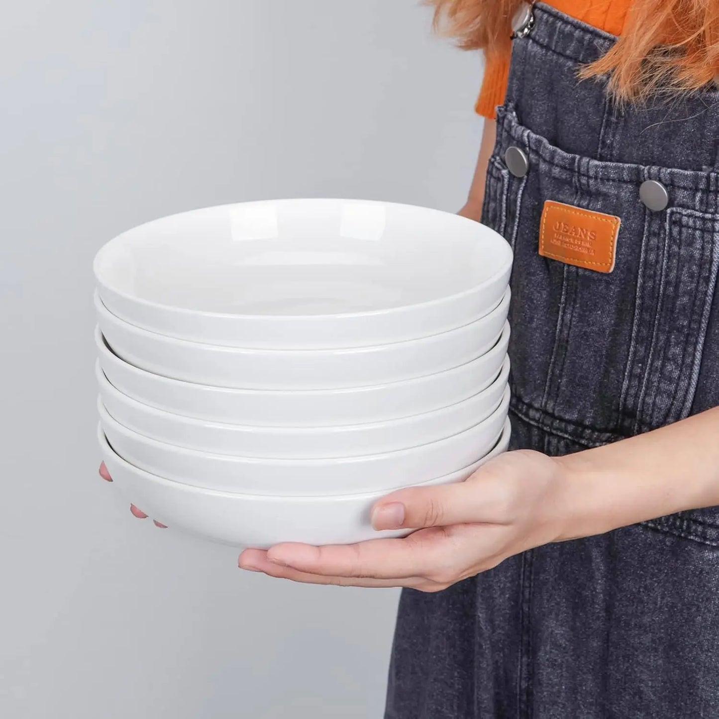 6-Pack 22oz Porcelain Pasta Bowls - Elegant White Ceramic Dinnerware Set