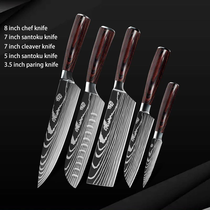 Damascus Steel Chef Knife Set: 7-Piece Kitchen Knife Block