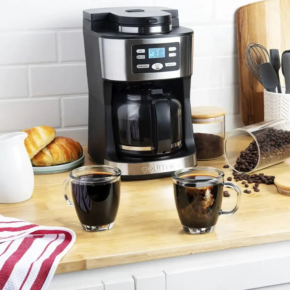 Gourmia 12-Cup Grind & Brew Coffee Maker | Programmable Machine with Built-In Grinder