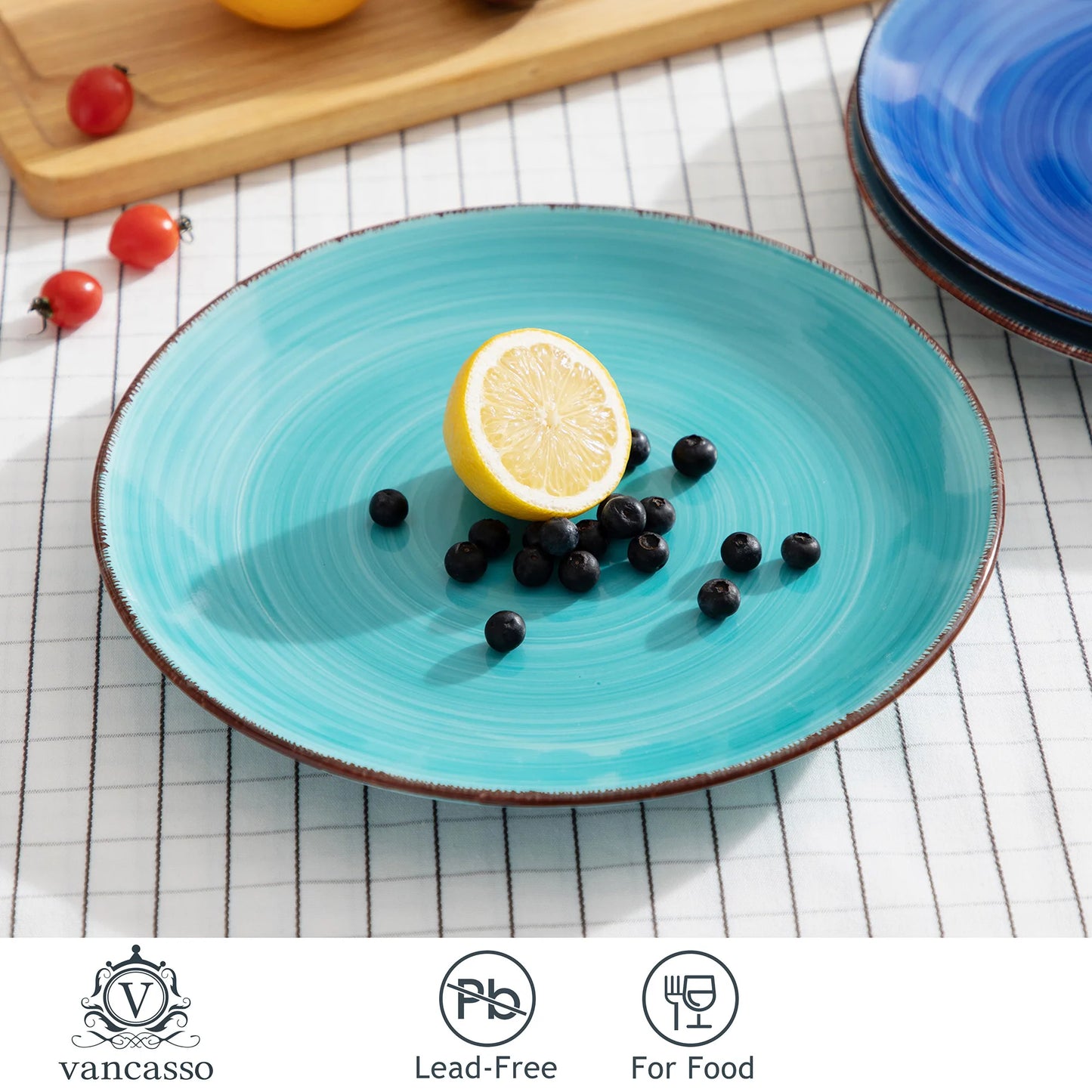 vancasso Bonita Blue 10.4 inch Dinner Plate Set of 6, Handpainted Big Plate Set in Rustic Look, 26.5cm Serving Plate for Dinner/