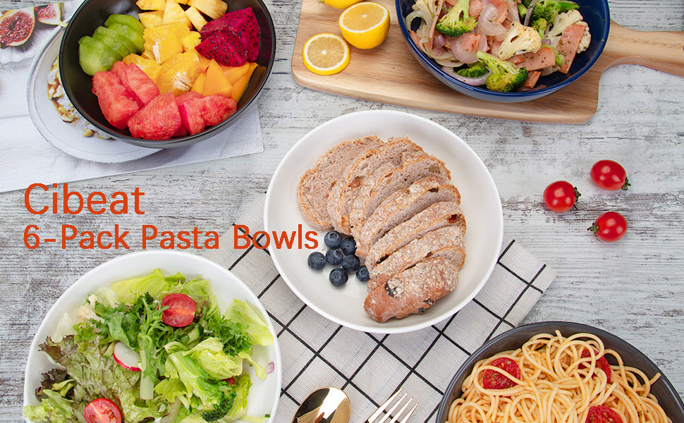 6-Pack 22oz Porcelain Pasta Bowls - Elegant White Ceramic Dinnerware Set