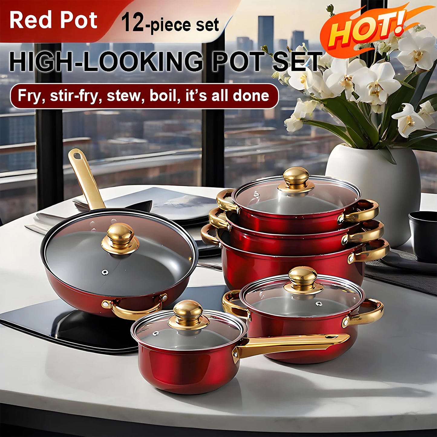 12-Piece Red Cookware Set: Elevate Your Kitchen