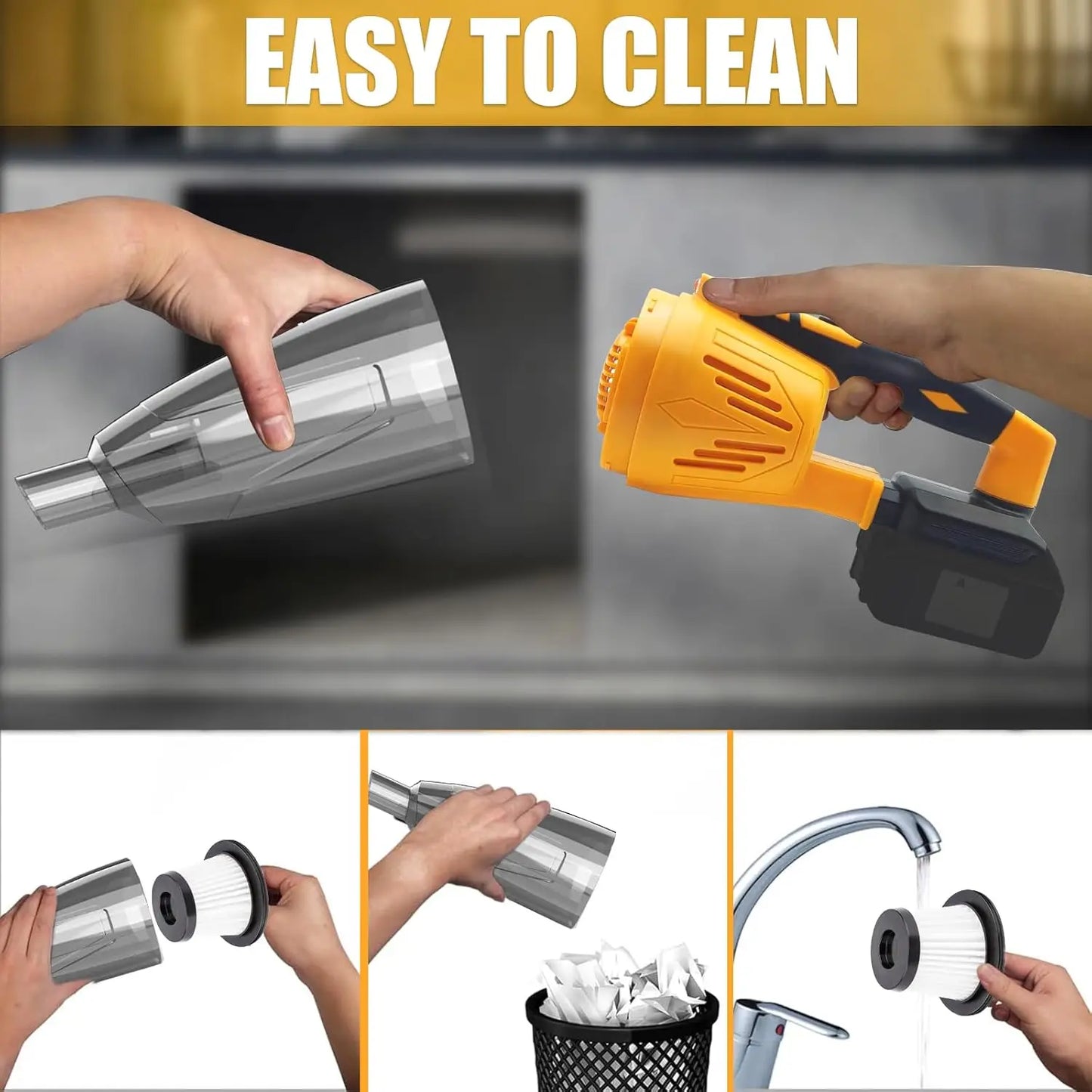 Powerful Handheld Vacuum Cleaner - 10kPa Suction, 2-in-1 Design, HEPA Filter