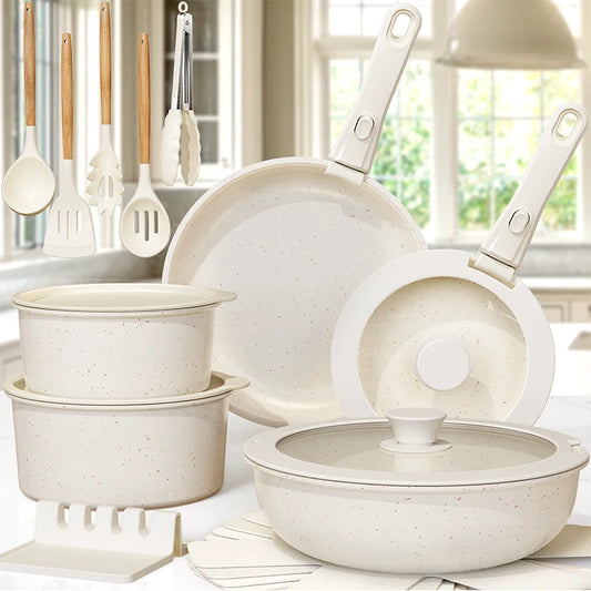 21-Piece Ceramic Cookware Set - Milky White Non-Stick Pots & Pans