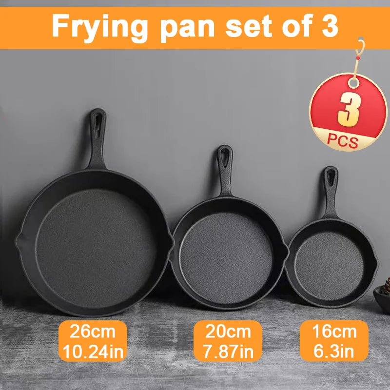 Cast Iron Skillet Set: 3-Piece Uncoated Pan Collection