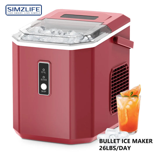 SIMZLIFE Countertop Ice Maker | 9 Cubes in 6 Mins, 26.5lbs/Day | Red