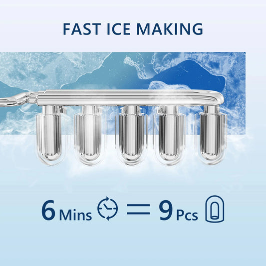 SIMZLIFE Countertop Ice Maker | 9 Cubes in 6 Mins, 26.5lbs/Day | Red