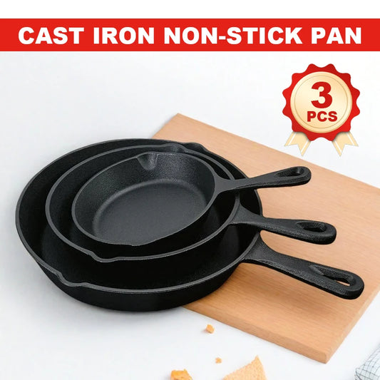 Cast Iron Skillet Set: 3-Piece Uncoated Pan Collection