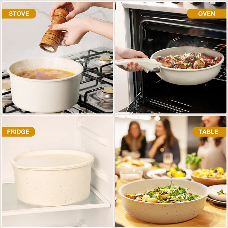 21-Piece Ceramic Cookware Set - Milky White Non-Stick Pots & Pans