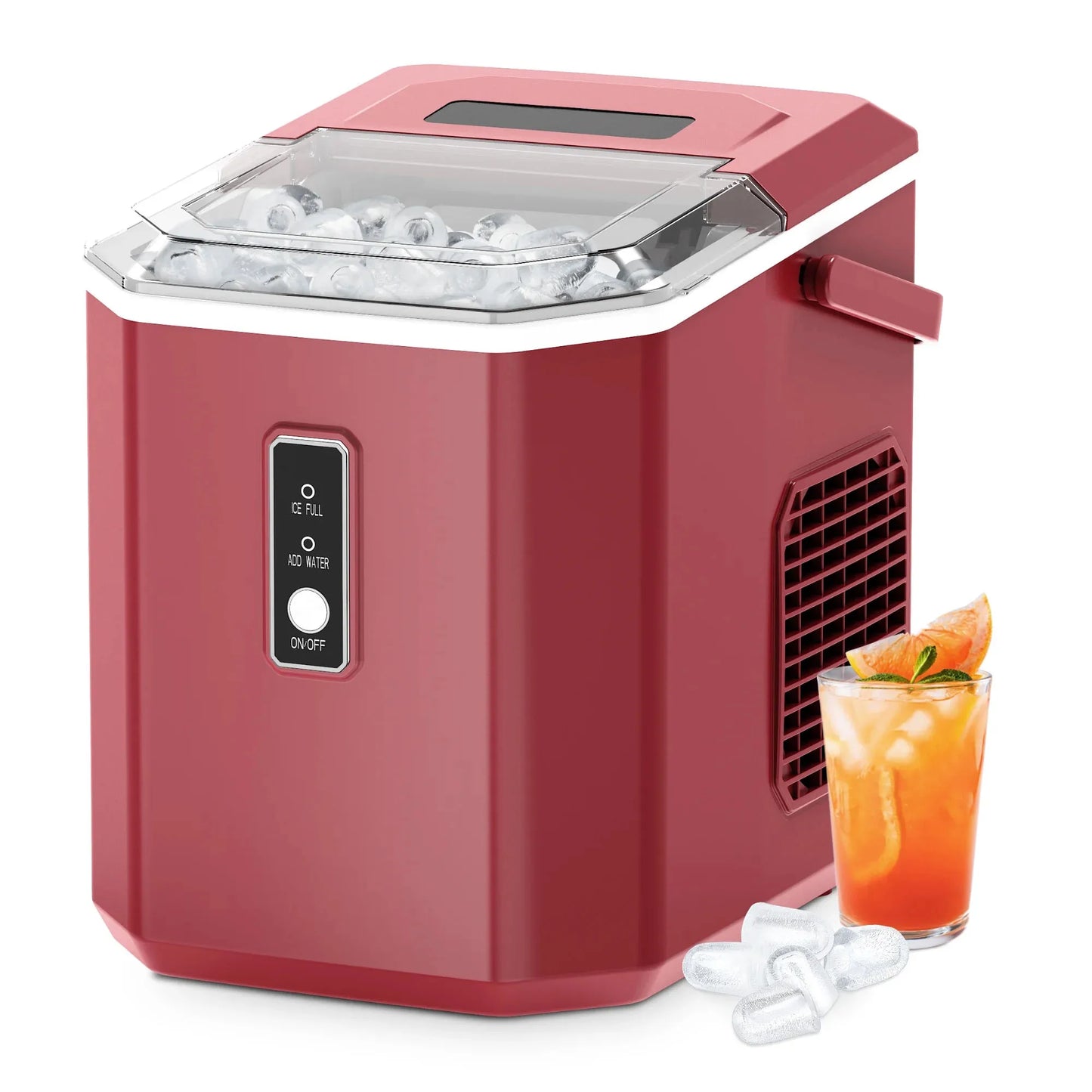 SIMZLIFE Countertop Ice Maker | 9 Cubes in 6 Mins, 26.5lbs/Day | Red