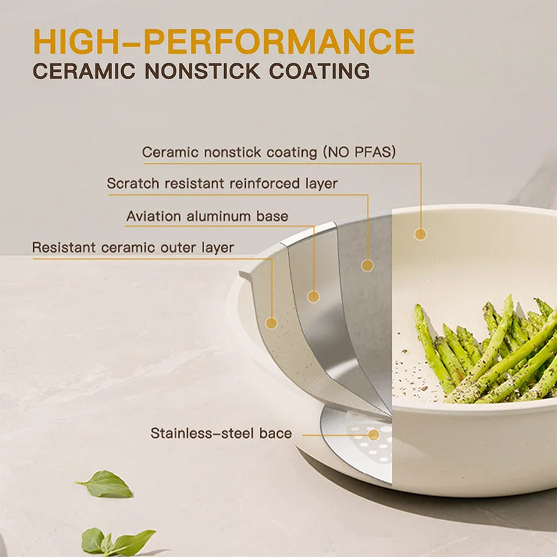 21-Piece Ceramic Cookware Set - Milky White Non-Stick Pots & Pans