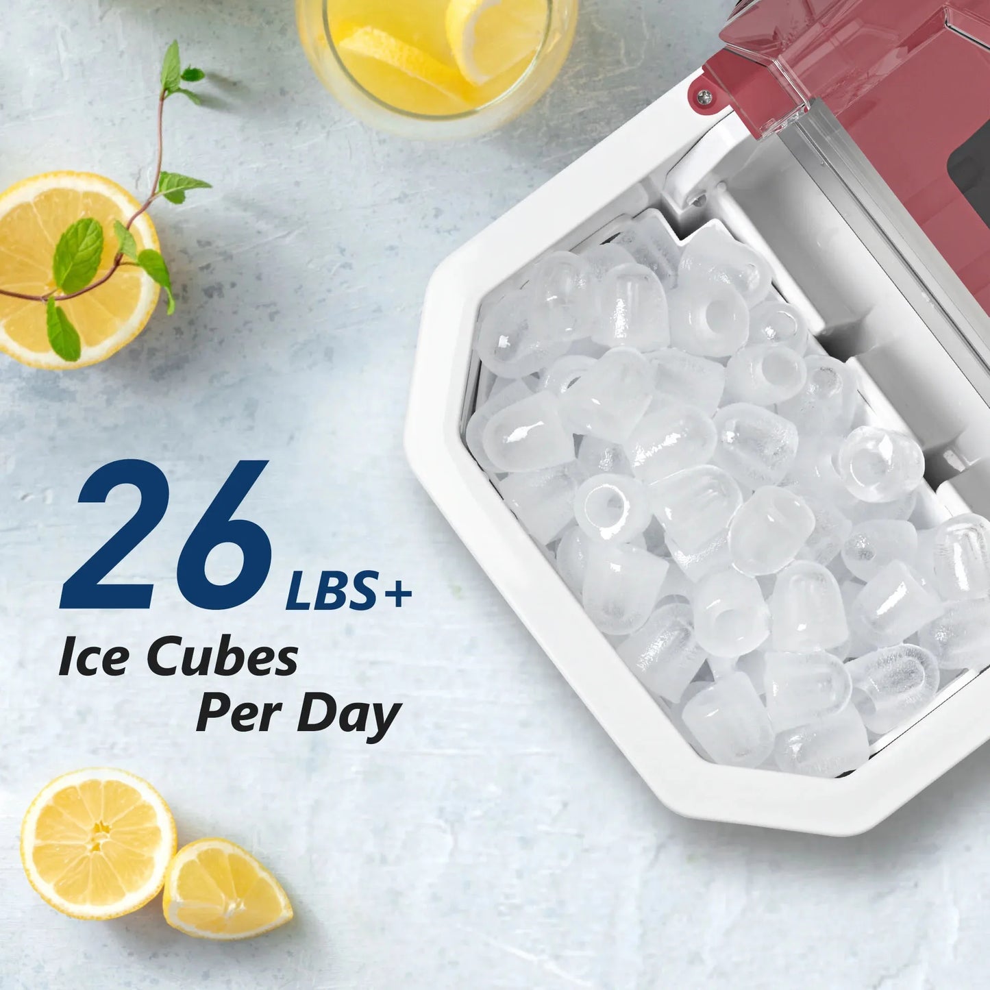 SIMZLIFE Countertop Ice Maker | 9 Cubes in 6 Mins, 26.5lbs/Day | Red
