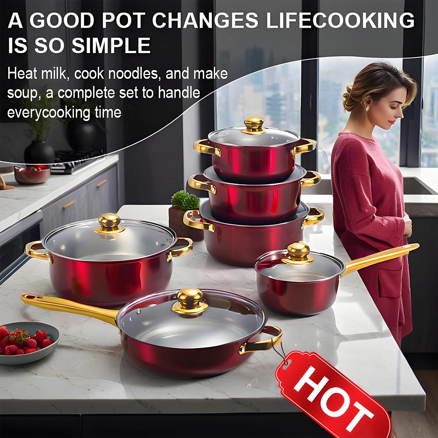 12-Piece Red Cookware Set: Elevate Your Kitchen