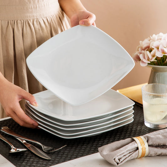 Elegant White Square Dinner Plates - 6/12 Piece Porcelain Set