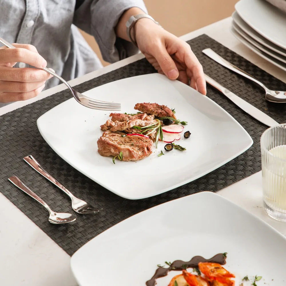 Elegant White Square Dinner Plates - 6/12 Piece Porcelain Set