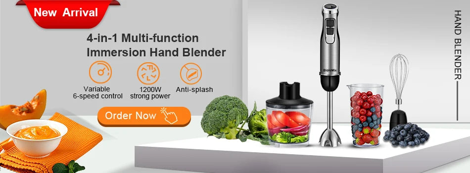 5-in-1 Immersion Blender: Powerful 1200W Hand Blender with Chopper & Whisk
