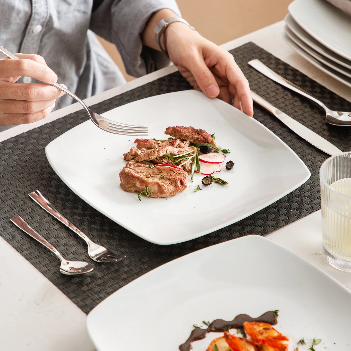 Elegant White Square Dinner Plates - 6/12 Piece Porcelain Set