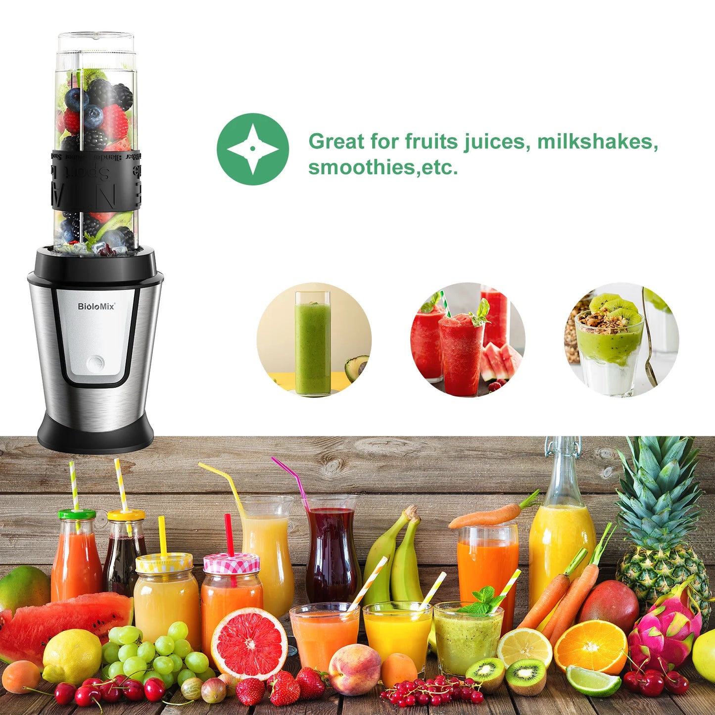 BioloMix 3-in-1 Kitchen System: Blender, Chopper & Grinder