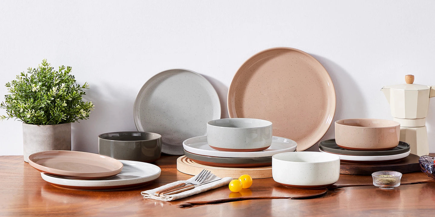12/24-Piece Elegant Dinnerware Set - Stoneware Plates & Bowls