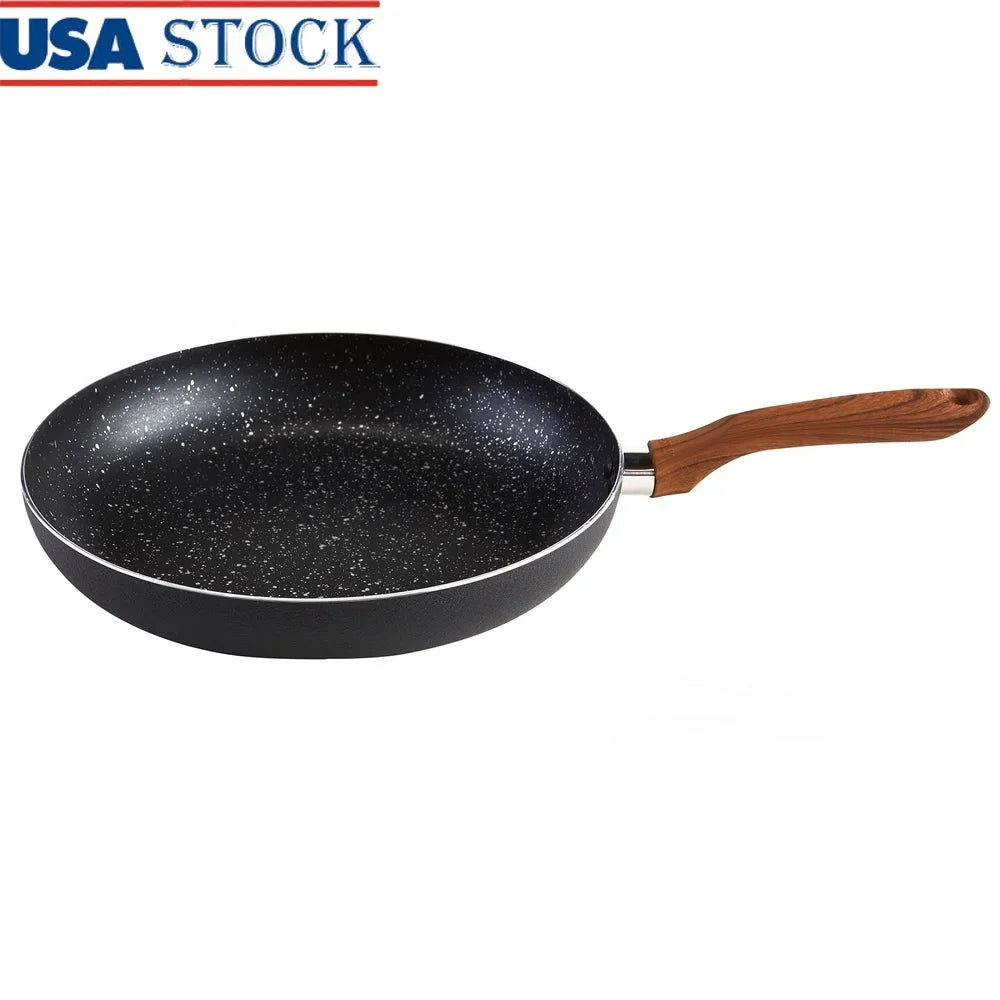Speckled Nonstick Fry Pan: 8" Aluminum Fry Pan with Wood-Look Handle