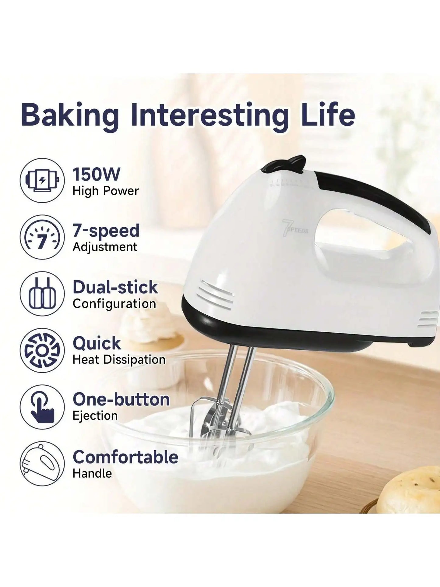 7-Speed Electric Hand Mixer - Powerful & Compact Kitchen Essential