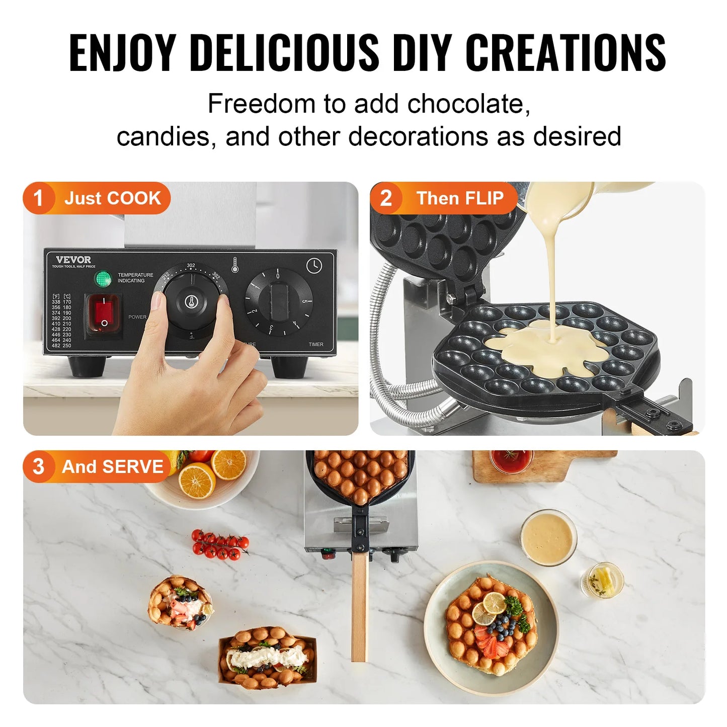 Professional 1400W Bubble Waffle Maker - Electric Non-Stick Egg Puff & Hong Kong Waffle Iron with 180° Rotation
