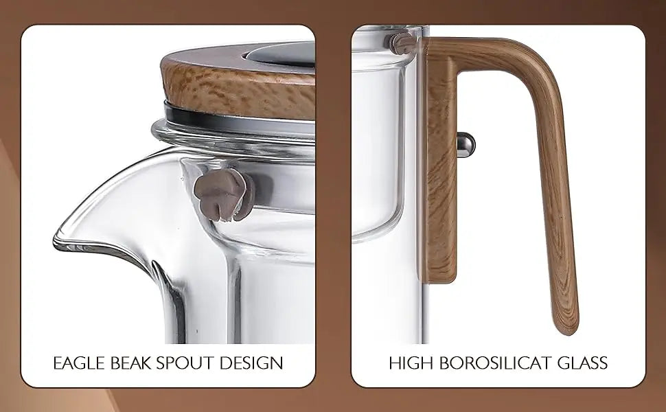 Magnetic Glass Teapot with Wooden Handle - 600ml