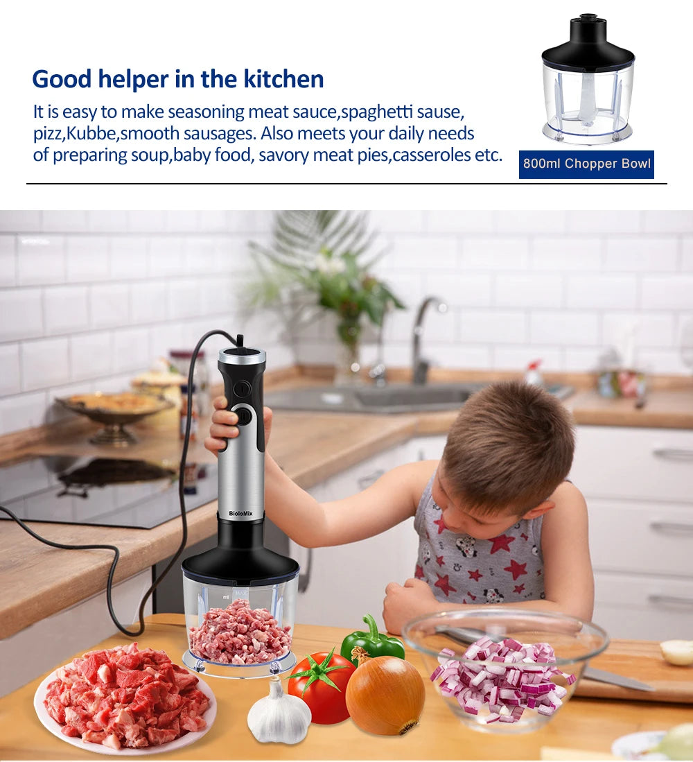 5-in-1 Immersion Blender: Powerful 1200W Hand Blender with Chopper & Whisk